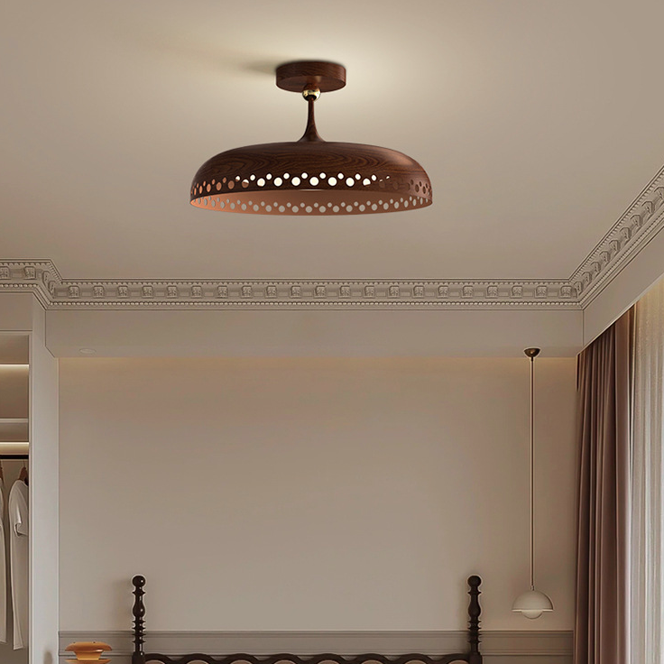 Contemporary Creative Round Disc Hollow Out Iron Frame Acrylic Shade LED Semi-Flush Mount Ceiling Light For Bedroom