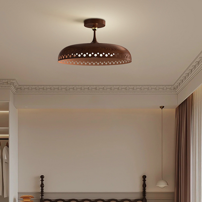 Contemporary Creative Round Disc Hollow Out Iron Frame Acrylic Shade LED Semi-Flush Mount Ceiling Light For Bedroom