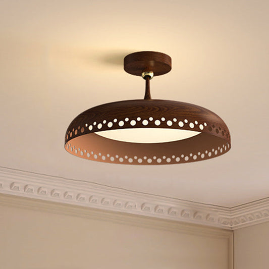 Contemporary Creative Round Disc Hollow Out Iron Frame Acrylic Shade LED Semi-Flush Mount Ceiling Light For Bedroom
