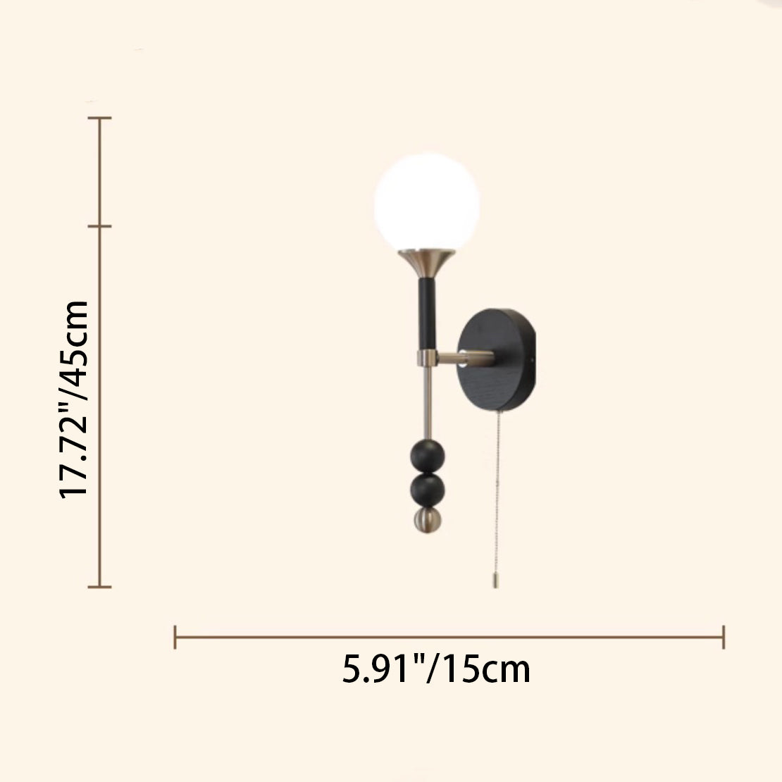Traditional Vintage Cylinder Orb Beads Alloy Wood Glass Shade 1-Light Wall Sconce Lamp For Living Room