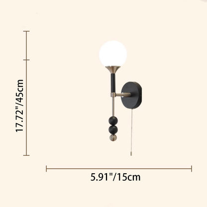 Traditional Vintage Cylinder Orb Beads Alloy Wood Glass Shade 1-Light Wall Sconce Lamp For Living Room