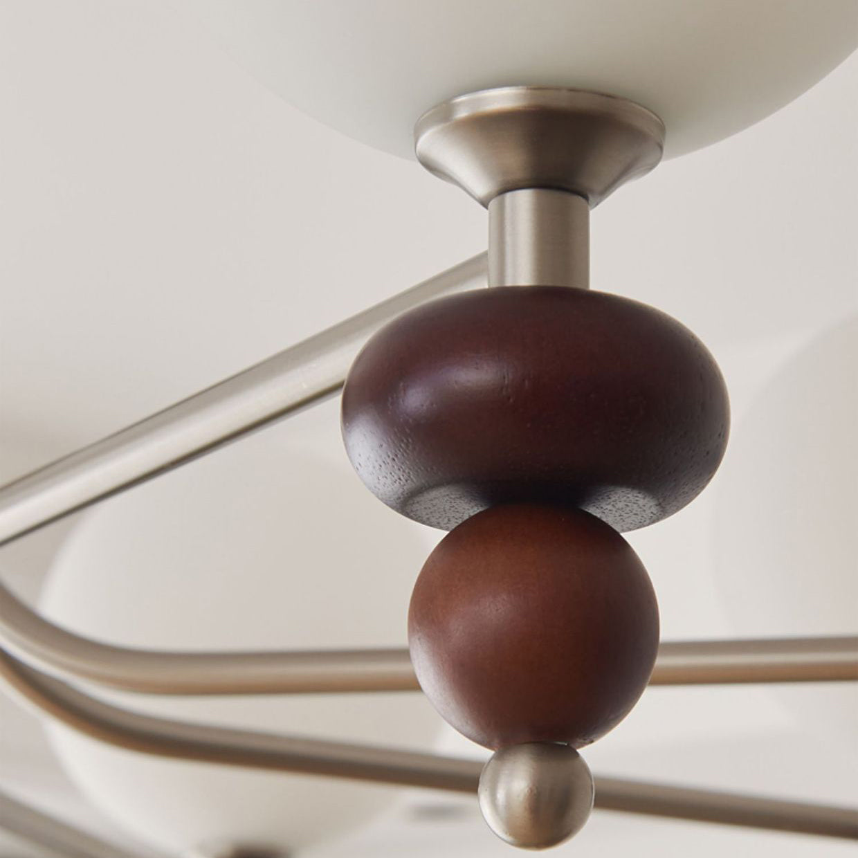 Traditional Vintage Branch Straight Pole Round Globe Iron Wood Frame Glass Shade 3/5/8 Light Chandelier For Living Room