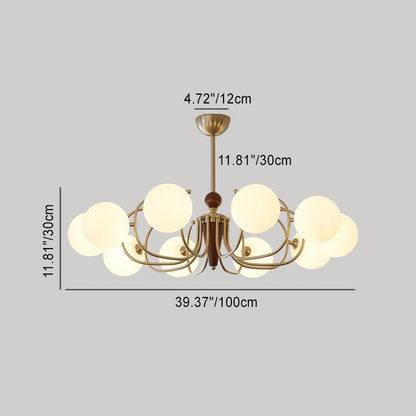 Contemporary Retro Branch Curved Rod Round Ball Magic Bean Wood Iron Frame Glass Shade 3/5/8/10 Light Chandelier For Living Room