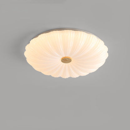 Modern Minimalist Round Flower Stripe Acrylic Shade Wood LED Flush Mount Ceiling Light For Bedroom