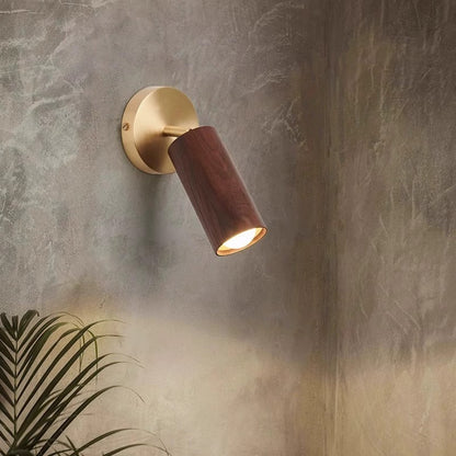 مصباح حائط LED بتصميم أسطواني دائري عصري بسيط مصنوع من النحاس والخشب لغرفة النوم 