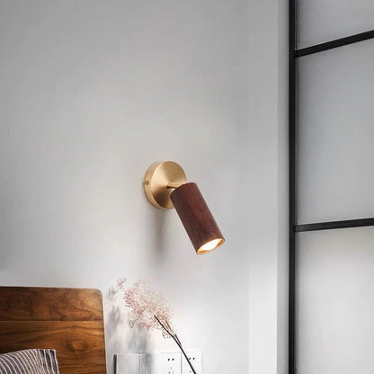 مصباح حائط LED بتصميم أسطواني دائري عصري بسيط مصنوع من النحاس والخشب لغرفة النوم 