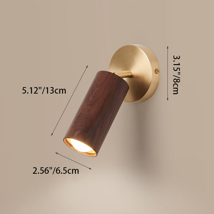 مصباح حائط LED بتصميم أسطواني دائري عصري بسيط مصنوع من النحاس والخشب لغرفة النوم 