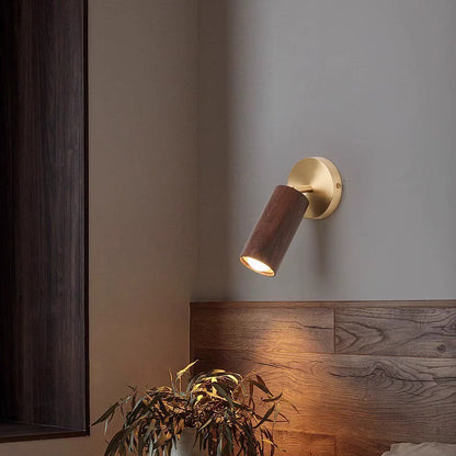 مصباح حائط LED بتصميم أسطواني دائري عصري بسيط مصنوع من النحاس والخشب لغرفة النوم 