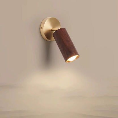 مصباح حائط LED بتصميم أسطواني دائري عصري بسيط مصنوع من النحاس والخشب لغرفة النوم 
