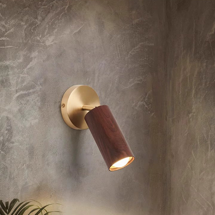 مصباح حائط LED بتصميم أسطواني دائري عصري بسيط مصنوع من النحاس والخشب لغرفة النوم 