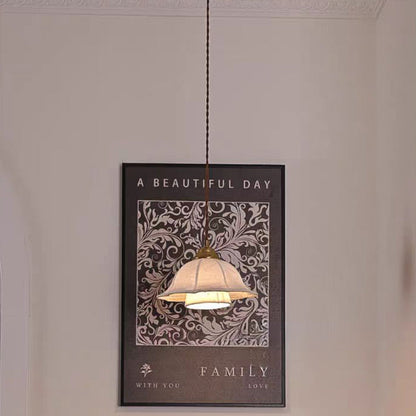 Traditional French Round Floral Petal Alloy Fabric 1-Light Pendant Light For Bedroom