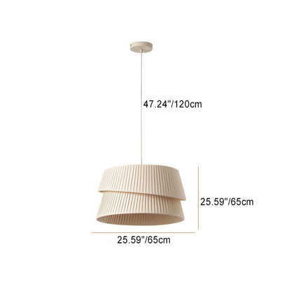 Contemporary Nordic Cream Round Trapezoidal Stripe Fabric Shade Hardware 1-Light Pendant Light For Living Room