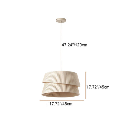 Contemporary Nordic Cream Round Trapezoidal Stripe Fabric Shade Hardware 1-Light Pendant Light For Living Room