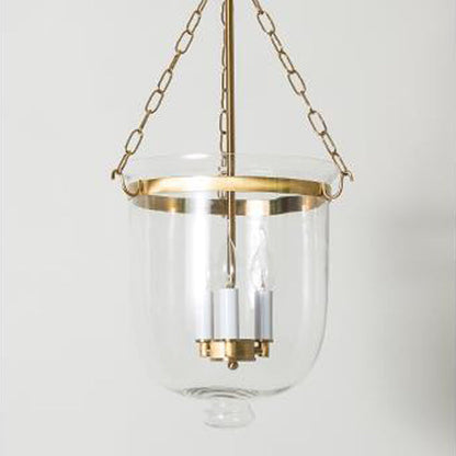 Traditional Vintage Round Cup Shape Glass Shade Candelabra Iron Frame 3-Light Pendant Light For Living Room