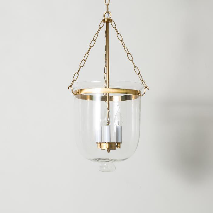 Traditional Vintage Round Cup Shape Glass Shade Candelabra Iron Frame 3-Light Pendant Light For Living Room