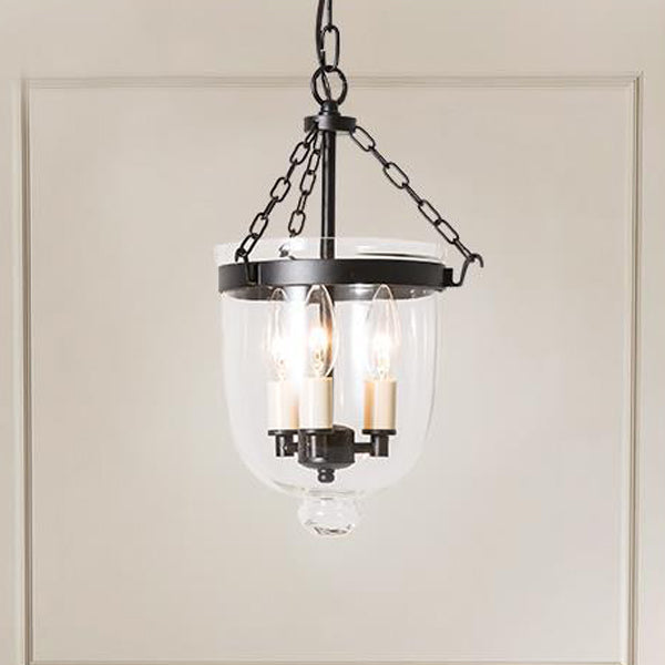 Traditional Vintage Round Cup Shape Glass Shade Candelabra Iron Frame 3-Light Pendant Light For Living Room