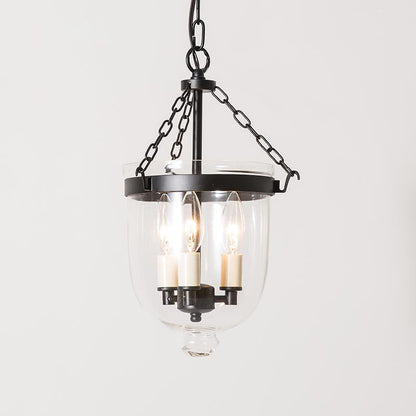 Traditional Vintage Round Cup Shape Glass Shade Candelabra Iron Frame 3-Light Pendant Light For Living Room