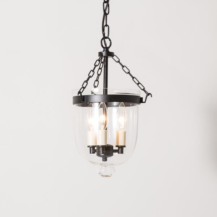 Traditional Vintage Round Cup Shape Glass Shade Candelabra Iron Frame 3-Light Pendant Light For Living Room