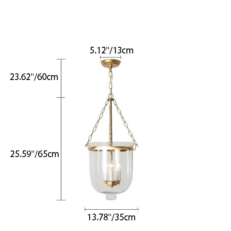 Traditional Vintage Round Cup Shape Glass Shade Candelabra Iron Frame 3-Light Pendant Light For Living Room