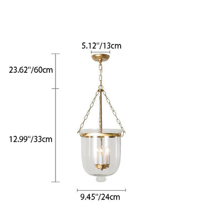 Traditional Vintage Round Cup Shape Glass Shade Candelabra Iron Frame 3-Light Pendant Light For Living Room
