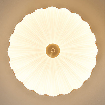 Contemporary Retro Round Flower Petal Copper Wood Acrylic LED Flush Mount Ceiling Light For Living Room