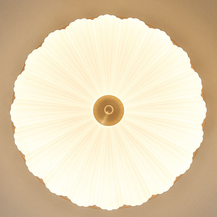 Contemporary Retro Round Flower Petal Copper Wood Acrylic LED Flush Mount Ceiling Light For Living Room