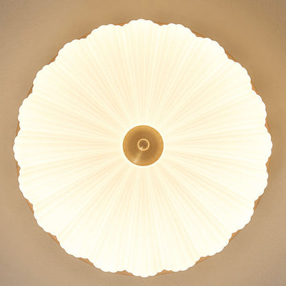 Contemporary Retro Round Flower Petal Copper Wood Acrylic LED Flush Mount Ceiling Light For Living Room