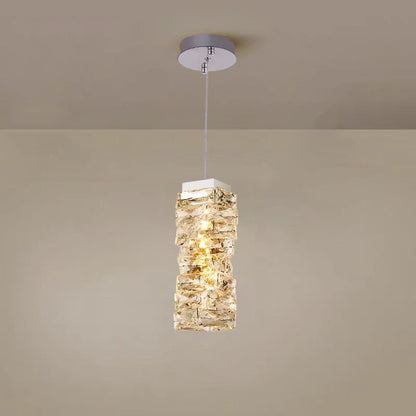 Contemporary Luxury Irregular Rectangular Stainless Steel Crystal LED Pendant Light For Living Room