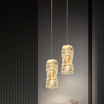 Contemporary Luxury Irregular Rectangular Stainless Steel Crystal LED Pendant Light For Living Room