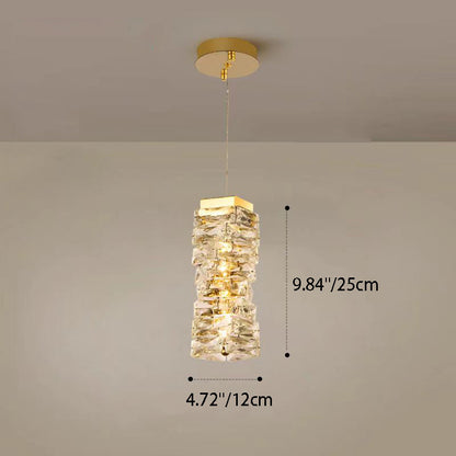 Contemporary Luxury Irregular Rectangular Stainless Steel Crystal LED Pendant Light For Living Room