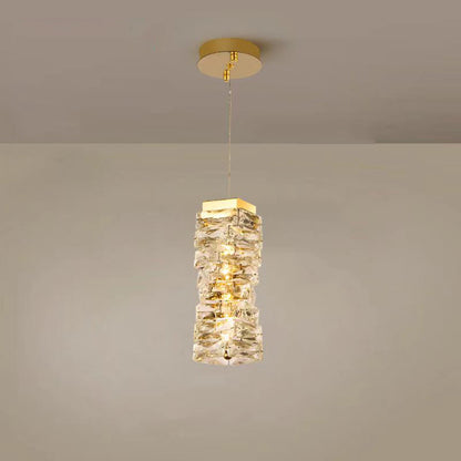 Contemporary Luxury Irregular Rectangular Stainless Steel Crystal LED Pendant Light For Living Room