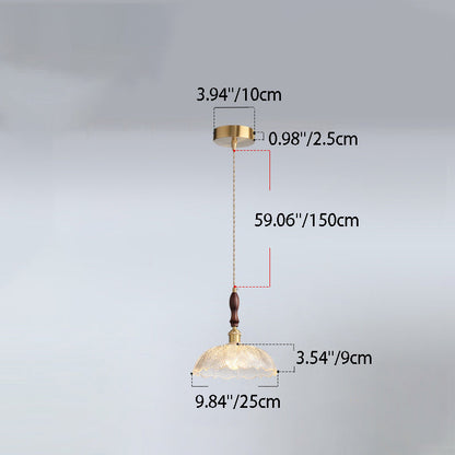 Traditional French Round Flower Petal Buds Glass Shade Wood Aluminum 1-Light Pendant Light For Living Room