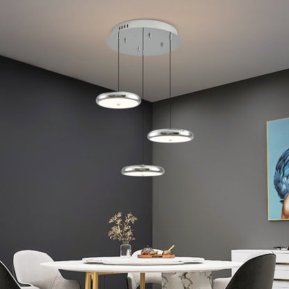 Contemporary Nordic Round Frisbee Shape Hardware Acrylic LED Island Light Chandelier For Dining Room