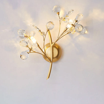 Traditional European Tree Branch Iron Crystal Glass 2/3 Light Wall Sconce Lamp For Living Room