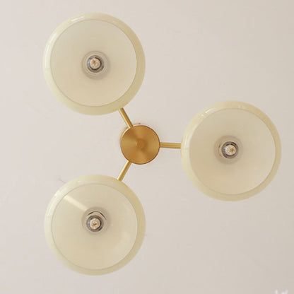 Contemporary Nordic Cream Branch Oval Glass Shade Iron Wood Frame 3/5 Light Chandelier For Living Room