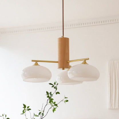 Contemporary Nordic Cream Branch Oval Glass Shade Iron Wood Frame 3/5 Light Chandelier For Living Room