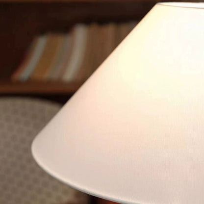 Traditional Vintage Defender Base Trapezoidal Fabric Shade Wood 1-Light Table Lamp For Bedroom