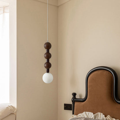 Traditional Vintage Round Bead String Orb Solid Wood Glass 1-Light Pendant Light For Bedroom
