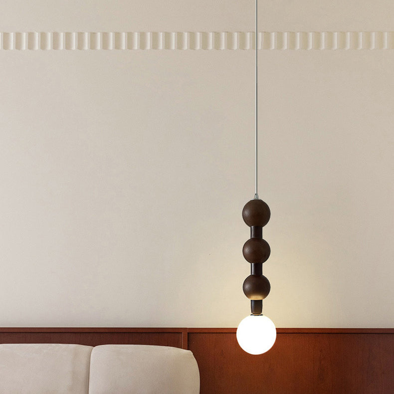 Traditional Vintage Round Bead String Orb Solid Wood Glass 1-Light Pendant Light For Bedroom