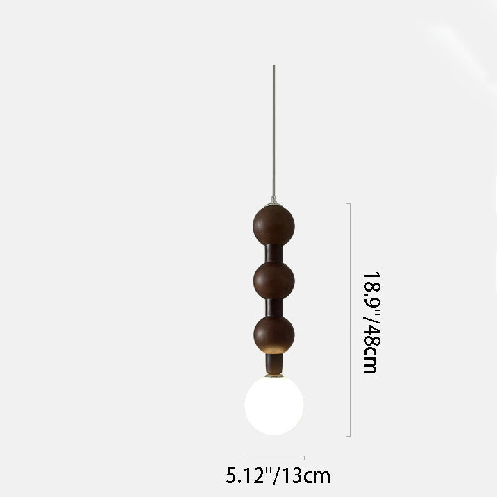 Traditional Vintage Round Bead String Orb Solid Wood Glass 1-Light Pendant Light For Bedroom