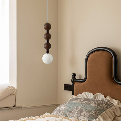 Traditional Vintage Round Bead String Orb Solid Wood Glass 1-Light Pendant Light For Bedroom