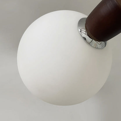Traditional Vintage Round Bead String Orb Solid Wood Glass 1-Light Pendant Light For Bedroom