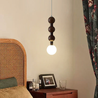 Traditional Vintage Round Bead String Orb Solid Wood Glass 1-Light Pendant Light For Bedroom
