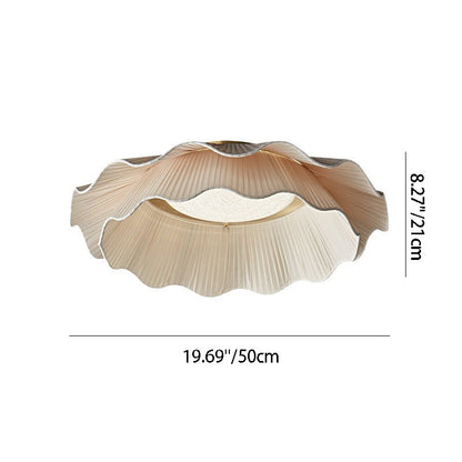 Contemporary Nordic Round Double Layers Petals Full Copper Handmade Fabric Shade LED Flush Mount Ceiling Light For Bedroom