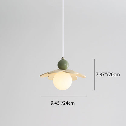 Contemporary Creative Petal Orb Iron Resin Frame Glass Shade 1-Light Pendant Light For Bedroom