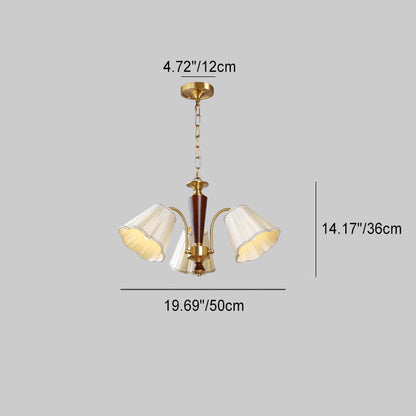 Traditional French Branch Curved Rod Floral Stripe Fabric Shade Copper Wood Iron Frame 3/6/8 Light Chandelier For Living Room