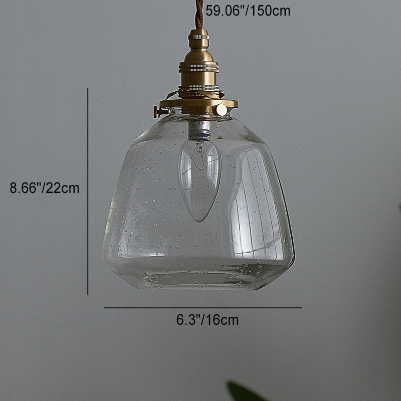 Traditional Vintage Round Cup Shape Bubble Glass Shade Brass 1-Light Pendant Light For Living Room
