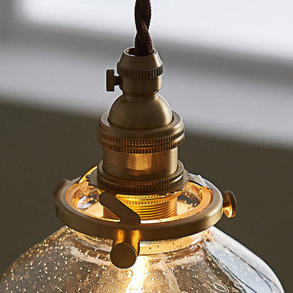 Traditional Vintage Round Cup Shape Bubble Glass Shade Brass 1-Light Pendant Light For Living Room