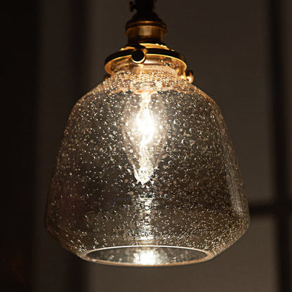 Traditional Vintage Round Cup Shape Bubble Glass Shade Brass 1-Light Pendant Light For Living Room