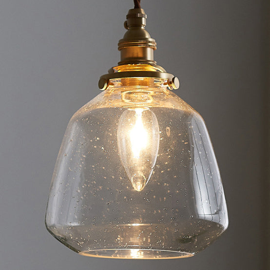 Traditional Vintage Round Cup Shape Bubble Glass Shade Brass 1-Light Pendant Light For Living Room